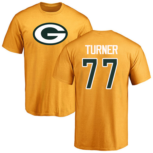 Men Green Bay Packers Gold #77 Turner Billy Name And Number Logo Nike NFL T Shirt->nfl t-shirts->Sports Accessory